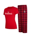 Concepts Sport Women's  Red, Navy St. Louis Cardinals Arctic T-shirt And Flannel Pants Sleep Set In Red,navy