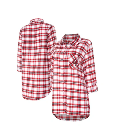 Concepts Sport Women's  Red Tampa Bay Buccaneers Sienna Plaid Full-button Long Sleeve Nightshirt