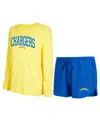 Concepts Sport Women's  Royal, Gold Los Angeles Chargers Raglan Long Sleeve T-shirt And Shorts Lounge In Royal,gold