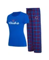 Concepts Sport Women's  Royal, Red Chicago Cubs Arctic T-shirt And Flannel Pants Sleep Set In Royal,red