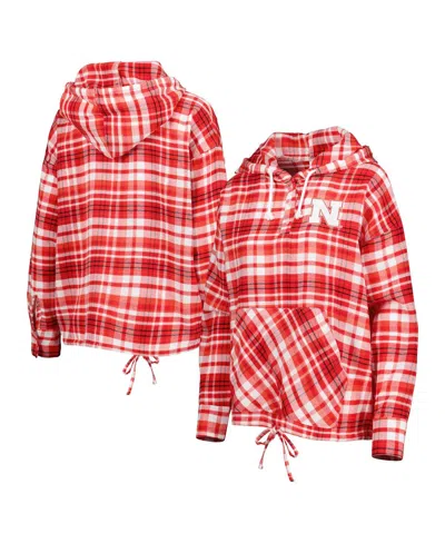 Concepts Sport Women's  Scarlet Nebraska Huskers Mainstay Plaid Pullover Hoodie