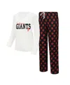 Concepts Sport Women's  White, Black San Francisco Giants Long Sleeve V-neck T-shirt And Gauge Pants In White,black