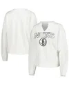 Concepts Sport Women's  White Brooklyn Nets Sunray Notch Neck Long Sleeve T-shirt In White