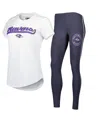 Concepts Sport Women's  White, Charcoal Baltimore Ravens Sonata T-shirt And Leggings Sleep Set In White,charcoal