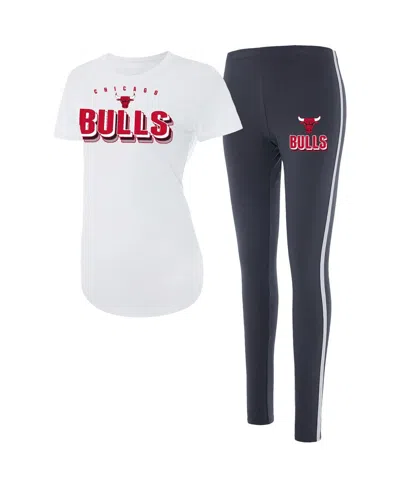 Concepts Sport Women's  White, Charcoal Chicago Bulls Sonata T-shirt And Leggings Sleep Set In White,charcoal
