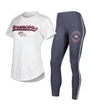Concepts Sport Women's  White, Charcoal Denver Broncos Sonata T-shirt And Leggings Sleep Set In White,charcoal