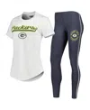 Concepts Sport Women's  White, Charcoal Green Bay Packers Sonata T-shirt And Leggings Sleep Set In White,charcoal