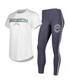 Concepts Sport Women's  White, Charcoal Los Angeles Chargers Sonata T-shirt And Leggings Sleep Set In White,charcoal