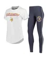 Concepts Sport Women's  White, Charcoal Minnesota Vikings Sonata T-shirt And Leggings Sleep Set In White,charcoal