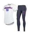 Concepts Sport Women's  White, Charcoal New York Giants Sonata T-shirt And Leggings Sleep Set In White,charcoal