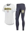 Concepts Sport Women's  White, Charcoal Pittsburgh Steelers Sonata T-shirt And Leggings Sleep Set In White,charcoal