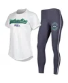 Concepts Sport Women's  White, Charcoal Seattle Seahawks Sonata T-shirt And Leggings Sleep Set In White,charcoal
