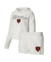 CONCEPTS SPORT WOMEN'S CONCEPTS SPORT WHITE CHICAGO BEARS FLUFFY PULLOVER SWEATSHIRT AND SHORTS SLEEP SET