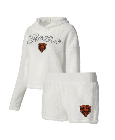 Concepts Sport Women's  White Chicago Bears Fluffy Pullover Sweatshirt And Shorts Sleep Set