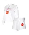 Concepts Sport Women's  White Clemson Tigers Sunray Notch Neck Long Sleeve T-shirt And Shorts Set In White