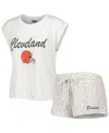 Concepts Sport Women's  White, Cream Cleveland Browns Montana Knit T-shirt And Shorts Sleep Set In White,cream