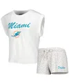 Concepts Sport Women's  White, Cream Miami Dolphins Montana Knit T-shirt And Shorts Sleep Set In White,cream