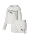Concepts Sport Women's  White Denver Broncos Fluffy Pullover Sweatshirt And Shorts Sleep Set In White