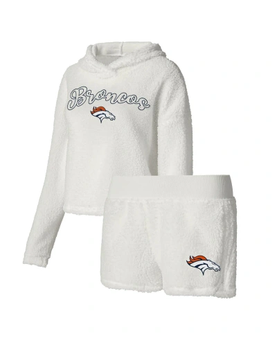 Concepts Sport Women's  White Denver Broncos Fluffy Pullover Sweatshirt And Shorts Sleep Set