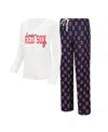 Concepts Sport Women's  White, Navy Boston Red Sox Long Sleeve V-neck T-shirt And Gauge Pants Sleep S In White,navy