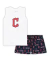 Concepts Sport Women's  White, Navy Cleveland Guardians Plus Size Tank Top And Shorts Sleep Set In White,navy