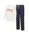 Concepts Sport Women's  White, Navy Houston Astros Long Sleeve V-neck T-shirt And Gauge Pants Sleep S In White,navy