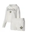 Concepts Sport Women's  White New Orleans Saints Fluffy Pullover Sweatshirt And Shorts Sleep Set In White
