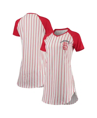 Concepts Sport Women's  White, Red St. Louis Cardinals Vigor Pinstripe Raglan V-neck Nightshirt In White,red