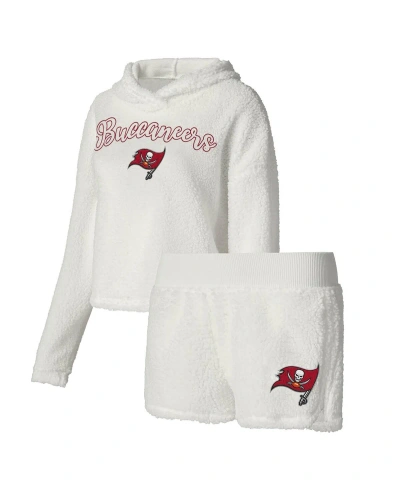 Concepts Sport Women's  White Tampa Bay Buccaneers Fluffy Pullover Sweatshirt And Shorts Sleep Set