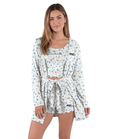 Concepts Sport Women's Cora Hacci-knit Seattle Seahawks Tank Top, Shorts And Robe, 3-piece Set In Blue