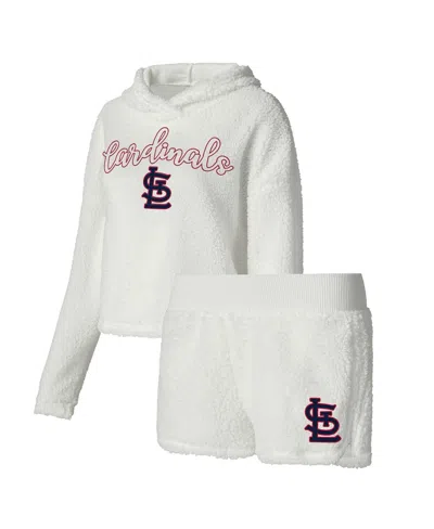 Concepts Sport Women's Cream St. Louis Cardinals Fluffy Hoodie Top Shorts Sleep Set