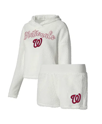 Concepts Sport Women's Cream Washington Nationals Fluffy Hoodie Top Shorts Sleep Set