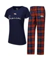 Concepts Sport Women's  Navy, Orange Denver Broncos Arctic T-shirt Flannel Pants Sleep Set In Navy,orange