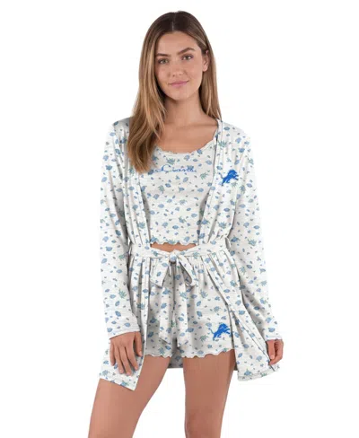 Concepts Sport Women's Detroit Lions Cora Hacci-knit Fluttered-hem Cropped Tank, Shorts, And Robe, 3-piece Set In Multi