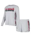 Concepts Sport Women's Gray Alabama Crimson Tide Cedar Tri-blend Long Sleeve T-shirt And Shorts Sleep Set In Gray