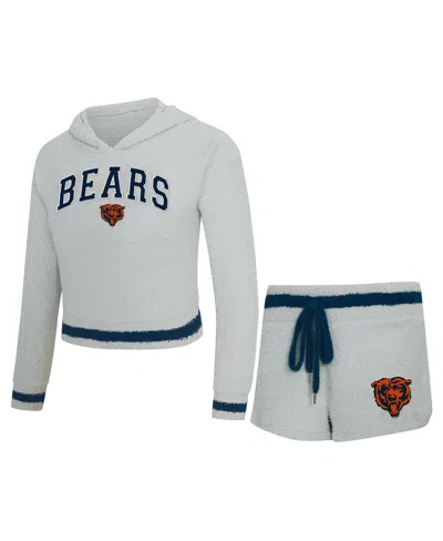 Concepts Sport Women's Gray Chicago Bears Whitley Long Sleeve Hoodie Top Shorts Set In White