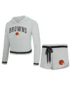 Concepts Sport Women's Gray Cleveland Browns Whitley Long Sleeve Hoodie Top Shorts Set In Gray