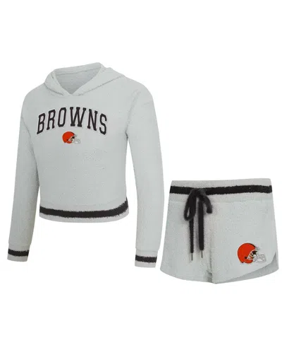 Concepts Sport Women's Gray Cleveland Browns Whitley Long Sleeve Hoodie Top Shorts Set