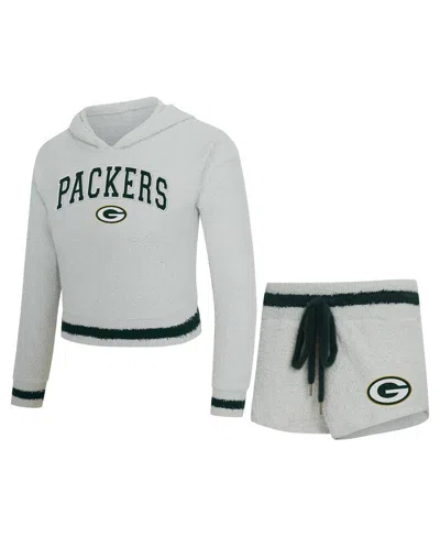 Concepts Sport Women's Gray Green Bay Packers Whitley Long Sleeve Hoodie Top Shorts Set