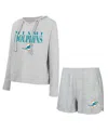 Concepts Sport Women's Gray Miami Dolphins Juniper Long Sleeve Hoodie T-shirt Shorts Set In Gray