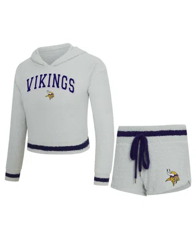 Concepts Sport Women's Gray Minnesota Vikings Whitley Long Sleeve Hoodie Top Shorts Set