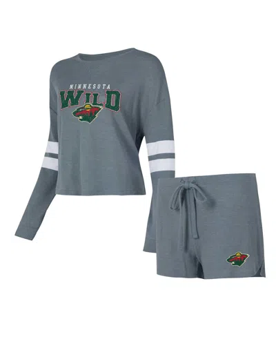 Concepts Sport Women's Gray Minnesota Wild Meadowâ Long Sleeve Top Shorts And Sleep Set