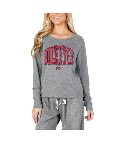 Concepts Sport Women's Gray Ohio State Buckeyes Mainstream Terry Long Sleeve Top In Blue