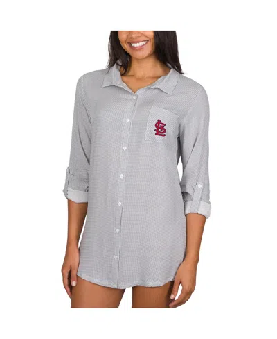 Concepts Sport Women's Gray St. Louis Cardinals Melody Woven Full-button Long Sleeve Nightshirt In White