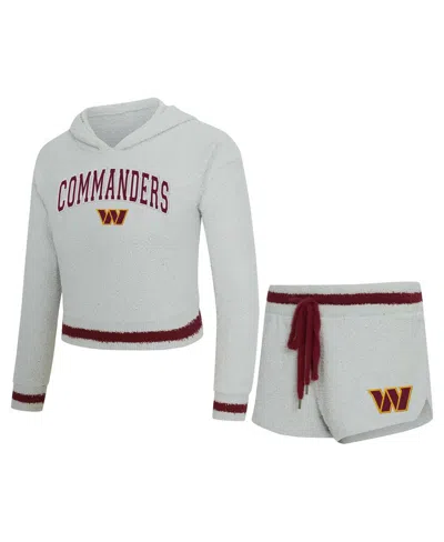 Concepts Sport Women's Gray Washington Commanders Whitley Long Sleeve Hoodie Top Shorts Set In White