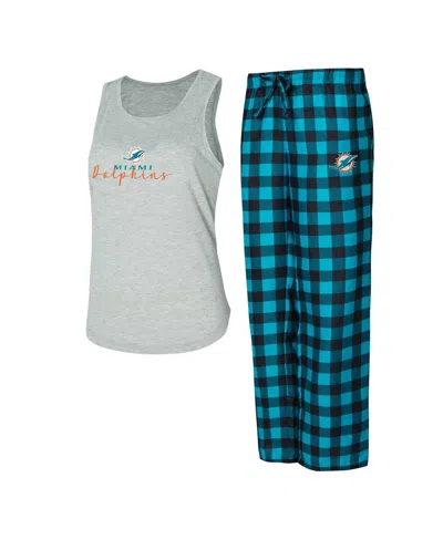 Concepts Sport Women's Gray/aqua Miami Dolphins Petition Tank Top And Pants Sleep Set In Gray,aqua