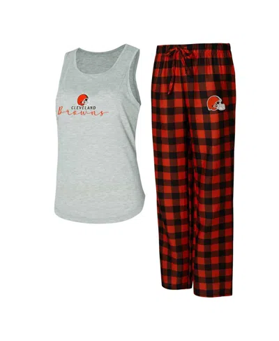 Concepts Sport Women's Gray/brown Cleveland Browns Petition Tank Top And Pants Sleep Set In Multi