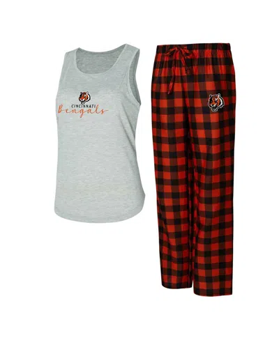 Concepts Sport Women's Gray/orange Cincinnati Bengals Petition Tank Top And Pants Sleep Set In Gray,orange