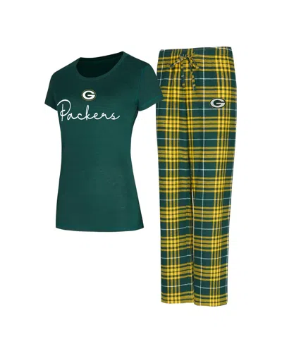Concepts Sport Women's Green Bay Packers Vector T-shirt Flannel Pants Sleep Set In Green,gold