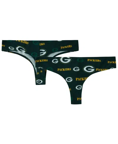 Concepts Sport Women's Green Green Bay Packers Mosaic All Over Print Thong In Black
